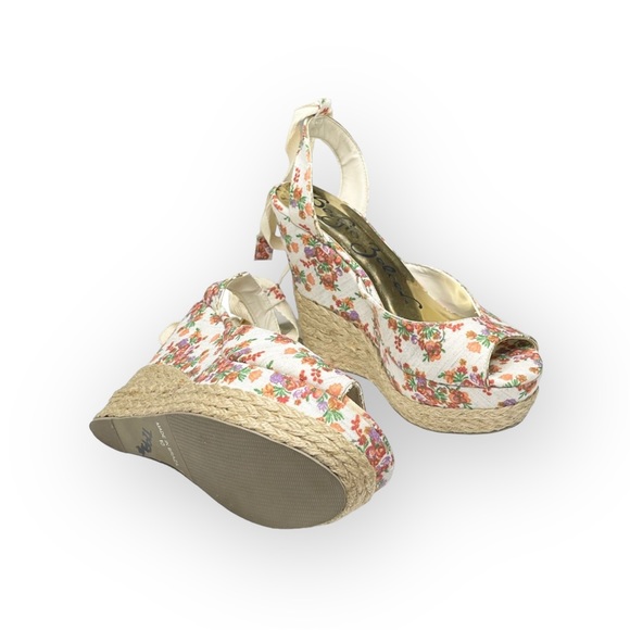 new Sergio Zelcer ❀ Platform Ankle Wrap Floral Print Sandal Espadrilles ❀ Cream - Picture 11 of 16